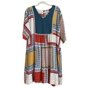 The Vermont Country Store Women's Patchwork Print Popover Dress Size L Cottage‎